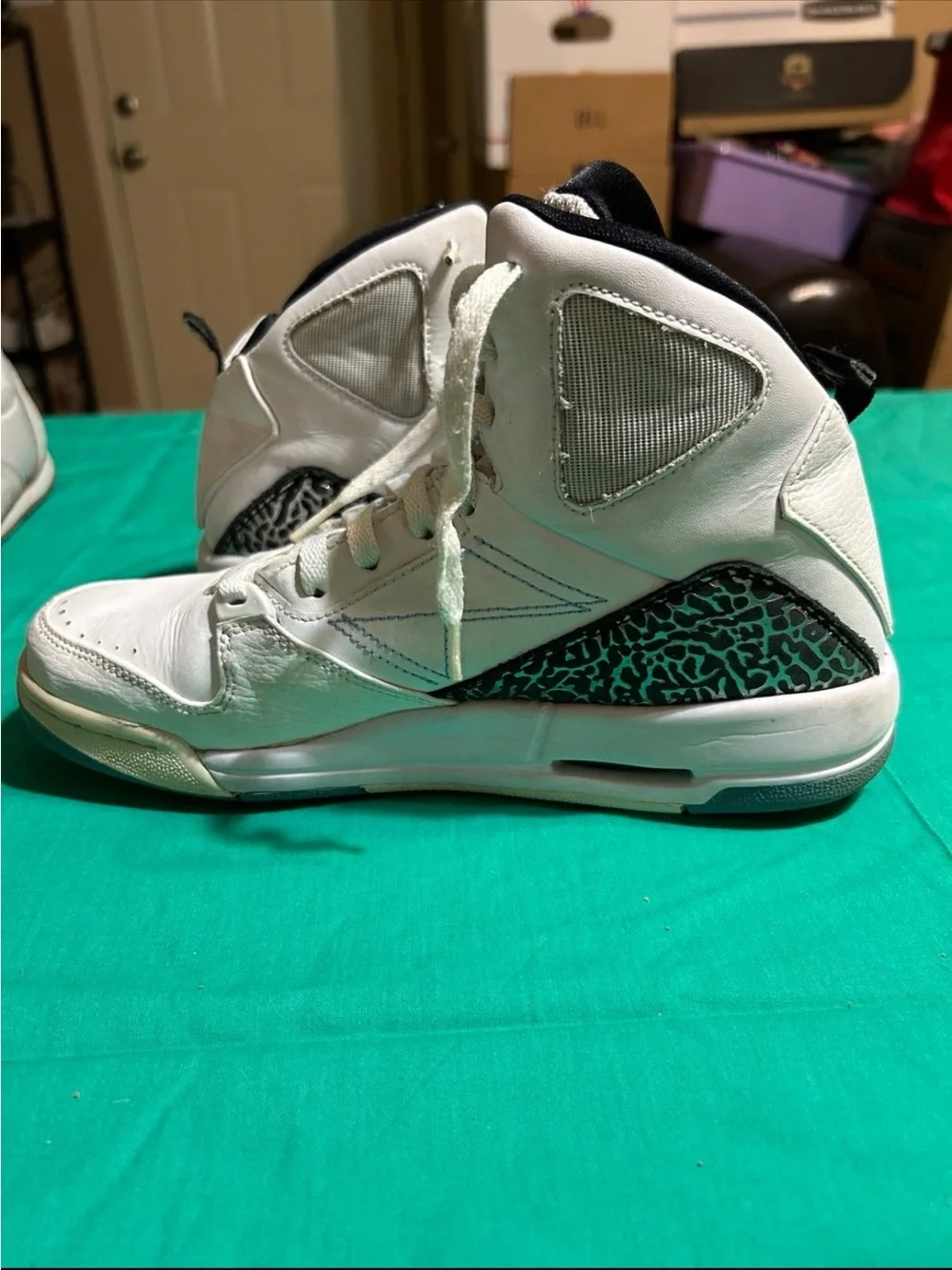 Jordan High Top Sneakers - White with Light Blue Accents